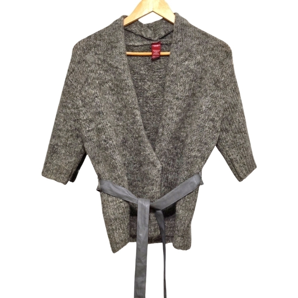 Olsen Cozy Wool Gray Knit Cardigan Sweater with Belt Womens Size US 4